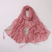 Nouveau Voile de Prière Musulman 2024 en Chiffon Brodé avec Pompons, Foulard Malaisien Imprimé Floral, Robe Pashmina, Hijabs pour Femmes Musulmanes