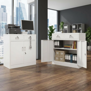 Modern Metal Filing <b>Cabinet</b> with 2 Drawers <b>Lockable</b> Office Storage Unit for Commercial Use White Minimalist Design - Product Image 1