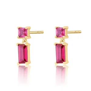 Gemnel wholesale jewelry recycled silver ruby cz baguette diamond drop earrings