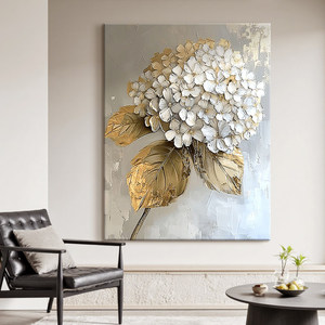 Dipinti a Olio Astratti Personalizzati 100% Dipinti a Mano con Fiori 3D Testurizzati in Oro e Bianco su Tela <span class=keywords><strong>per</strong></span> Soggiorno - Product Image 2