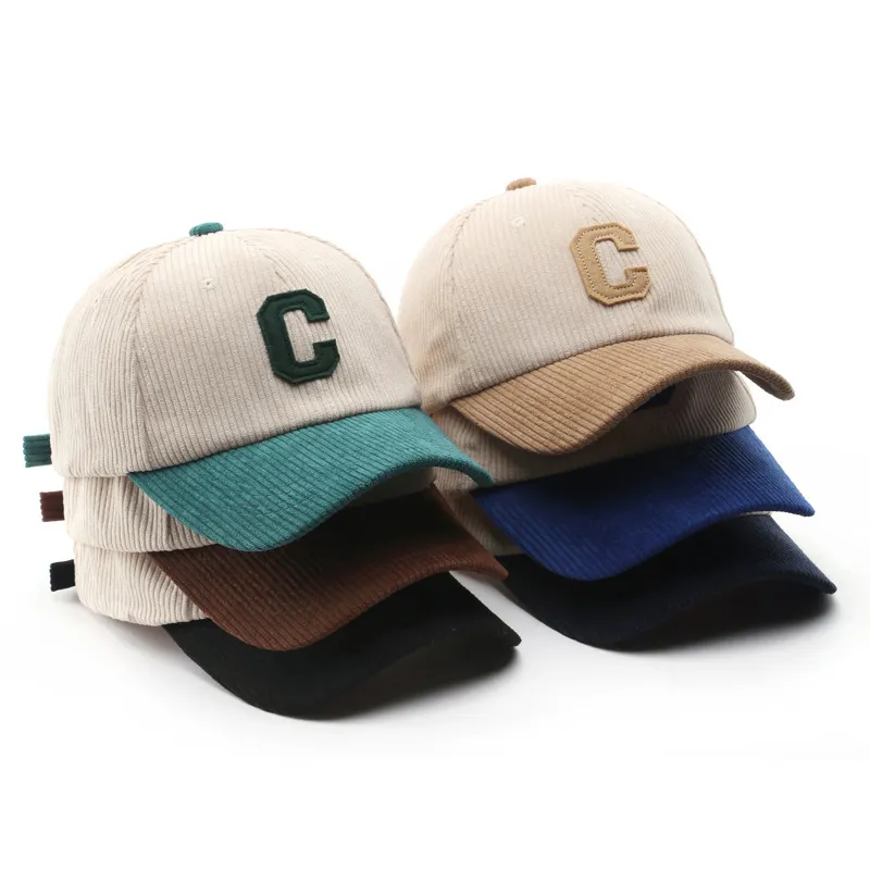 Nuovi arrivi lettere unisex color block retro vintage two tone berretto da baseball in tessuto di velluto a coste