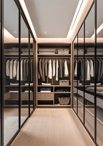 Armoire avec porte en verre et cadre en aluminium, avec éclairage à capteur, pour un coin dressing moderne et minimaliste dans un appartement - Product Image 3