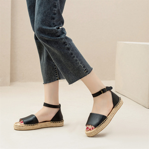 Sandalias de Esparto con Hebilla en el Tobillo para Mujer, Sandalias Planas Antideslizantes con Punta Abierta, Calzado Informal para Vacaciones en la <span class=keywords><strong>Playa</strong></span> - Product Image 2