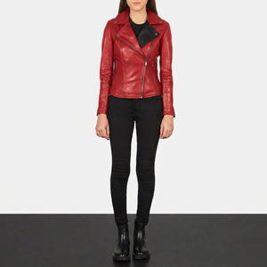 Chaqueta de cuero de lujo para mujer de invierno. La clásica chaqueta de cuero roja para mujer, de piel de oveja lisa. - Product Image 4