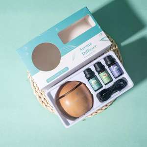 USB Mini Essential Oil <strong>Diffuser</strong> 10 Pack Aroma Oils Dark Wood Grain Finish Ultrasonic Atomization US Plug Household <strong>Use</strong> 130ML - Product Image 4