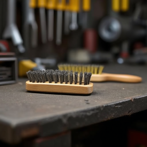 Brosse à main avec manche en bois et poils en acier, outil abrasif pour le nettoyage et le polissage des métaux - Product Image 3