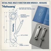 Clé à molette miniature de haute précision, usinée CNC, outil de poche multifonctionnel EDC