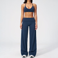 Ensemble de soutien-gorge de sport 2 pièces couleur unie, ajusté, rehausseur de dos, respirant, taille élastique ; Logo avant pour tenue de fitness et de gym