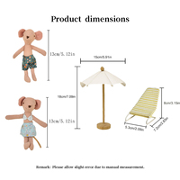 Ensemble en peluche de scène de plage d'inspiration nordique, poupées souris avec mini parasol/chaises longues, cadeau de décoration micro délicat