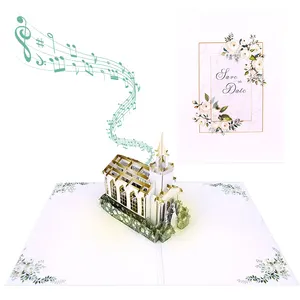 Biglietto di auguri 3D per matrimonio fatto a mano con biglietto Pop-Up musicale e luminoso della chiesa di matrimonio personalizzato Winpsheng