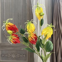 KW-F189 3-Köpfige Künstliche Gloriosa Superba Künstliche Flammen-Lilie Orangea Seiden-Lilienblüte für Hochzeitsdekoration