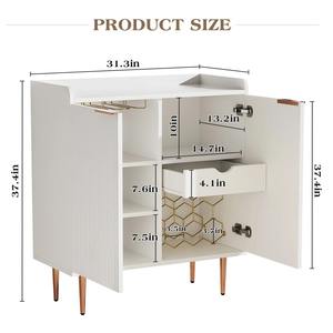 Современный белый барный шкаф с винной полкой, выдвижными ящиками и барной стойкой, бело-золотой, для дома - Product Image 5