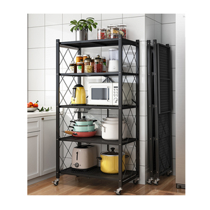 Estantes plegables de 5 capas <span class=keywords><strong>para</strong></span> cocina, organizador plegable <span class=keywords><strong>para</strong></span> almacenamiento del hogar, estantes retráctiles de metal con ruedas <span class=keywords><strong>para</strong></span> sala de estar - Product Image 6