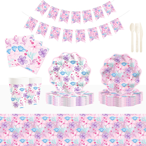 DAMAI New Customized Flower Theme <b>Disposable</b> Paper Plate Napkin Paper <b>Tablecloth</b> with Floral Tableware Set for Wedding - Product Image 1