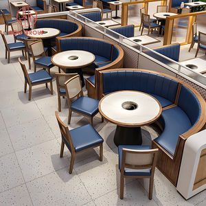 ชุดเฟอร์นิเจอร์ร้านอาหารทันสมัยโต๊ะหินอ่อนทรงสี่เหลี่ยมพร้อมช่องวงกลมกลางและ<span class=keywords><strong>เก้าอี้</strong></span>หวายสีฟ้า - Product Image 5