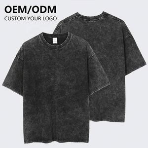 Wholesale Mens Oversize Acid Washed Solid Knitted Heavyweight Cotton Custom Graphic Logo Streetwear Vintage T-<b>Shirt</b> - Product Image 1