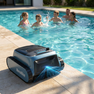 Robot nettoyeur de piscine automatique en métal, outil de nettoyage intelligent, navigation intelligente, traite les bords de la piscine - Product Image 1