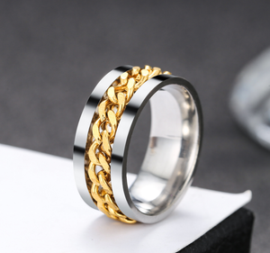 Anello Classico 2025 Placcato Oro 18K, Gioiello alla Moda per Uomo e Donna, Catena Rotante in Acciaio Inossidabile - Product Image 4