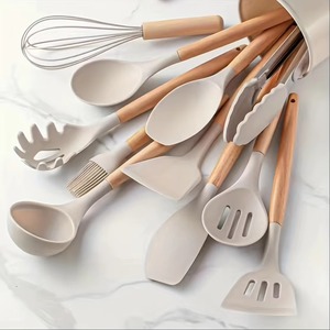 <b>Silicone</b> Kitchen Tool Set Wooden Handle Heat Resistant Non Stick Spatula Whisk Spoon Scraper <b>Baking</b> Cooking Utensils - Product Image 2