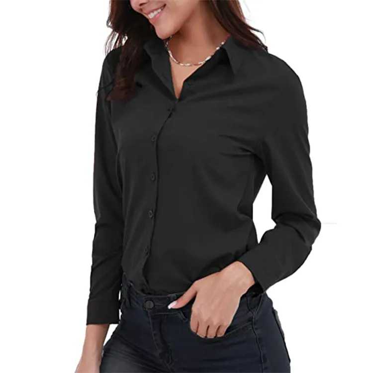 Sp25 Women Office Jurk Shirts Effen Kleur Geverfd 2023 Lange Mouwen Blouse Overhemden Vrouwen Plus Size Custom Stof