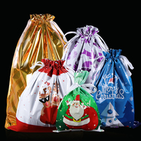Promotion : Sacs cadeaux de Noël en PE doré recyclables avec cordon de serrage pour chaussures, biscuits, bonbons - Décoration de fête de Noël et de la maison