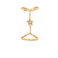 18K Vergoldeter Edelstahl Doppel-Fingerring CZ Strass Kette Statement-Ring für Damen Modeschmuck Großhandel
