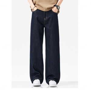 Custom Baggy Straight Fit Cotton Raw <b>Jeans</b> Elastic Fibers <b>Soft</b> Smooth Pants Trousers Vintage Men's <b>Denim</b> <b>Jeans</b> - Product Image 1