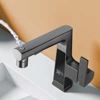 Robinet de lavabo moderne en laiton gris anthracite, cascade rotative, à poser sur le comptoir, avec affichage numérique LED intelligent