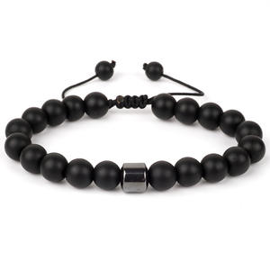 Bracelet en cordon tressé rétro bohème - Perles en pierre naturelle œil <span class=keywords><strong>de</strong></span> <span class=keywords><strong>tigre</strong></span> <span class=keywords><strong>mat</strong></span>, roche volcanique, pin blanc - Product Image 5