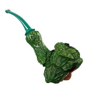 Muxiang Handmade Wooden Smoking Pipe Green Cabbage Carving Curved Handle Tobacco Pipe Solid Wood For Personal Gift - Product Image 3