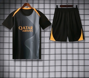 Heren Zomer Sneldrogend Ademend Voetbaltraining 2-delige set Zwart Oranje Geometrische print Polyester/Nylon Voetbalshirt + Shorts - Product Image 1