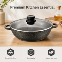 Casserole peu profonde en aluminium céramique antiadhésive à fond à induction 24/28/32/36/40CM avec couvercle en verre