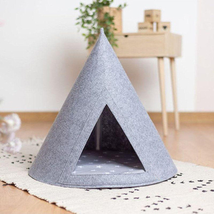 100% Cotton Triangular <strong>Cat</strong> <strong>Felt</strong> Tent <strong>Bed</strong> Solid <strong>Pattern</strong> Conical <strong>Cat</strong> Nest Cave with Pet Mat - Product Image 1