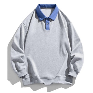 เสื้อฮู้ดผู้ชายทรงหลวม น้ำหนักเบา แขนยาว คอปกโปโล ตัดต่อสีสัน - Product Image 3