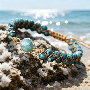 Bracelet à double rangs de perles en pierre de <span class=keywords><strong>jade</strong></span>, unisexe, style bohème, avec breloque en labradorite, bijou tissé fait main - Product Image 2