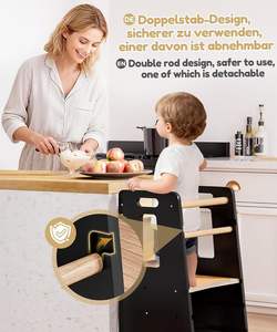 Tour d'apprentissage Montessori à partir <span class=keywords><strong>de</strong></span> 1 an, tour d'apprentissage réglable en hauteur sur 3 niveaux avec <span class=keywords><strong>protection</strong></span> contre <span class=keywords><strong>l</strong></span>'inclinaison, solide - Product Image 3