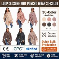 Poncho châle uni pour femme à nouer devant - Cape réversible en fausse cachemire avec bords effilochés, poncho en tricot de couleur neutre