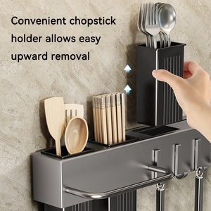 Support de rangement moderne mural multifonctionnel porte-<span class=keywords><strong>couteau</strong></span> sans perçage organisateur de cuisine avec conteneur à baguettes - Product Image 4