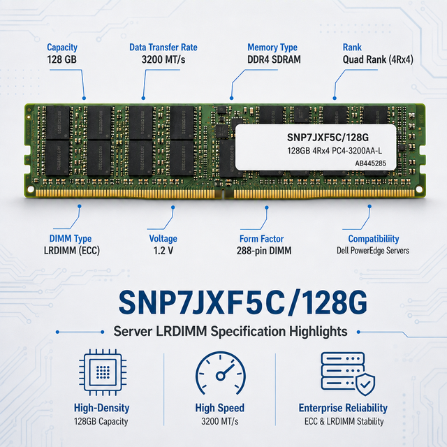 SNPHTPJ7C Server RAM 32GB DDR4 3200MHz ECC RDIMM Registered 2Rx8 High Storage Data Center Tested