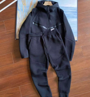 Ensemble de survêtement personnalisé pour homme 2 pièces avec veste à capuche zippée et pantalon de jogging, bande contrastante, vêtements de sport, fournisseur OEM ODM B2B en gros