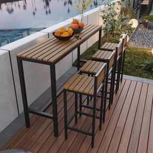 <span class=keywords><strong>Table</strong></span> et chaises <span class=keywords><strong>de</strong></span> <span class=keywords><strong>bar</strong></span> d'extérieur, imperméables, résistantes au soleil, en plastique imitation bois, <span class=keywords><strong>table</strong></span> longue pour café et chaises, tabourets muraux et <span class=keywords><strong>table</strong></span> haute - Product Image 4