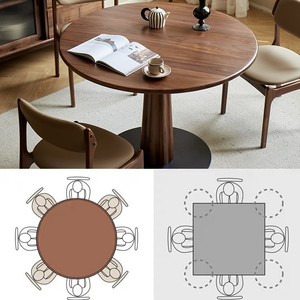Black Walnut Solid Wood Round <b>Dining</b> <b>Table</b> 2.8Cm Thick Top Stable Framework Structure For <b>Dining</b> Room - Product Image 4