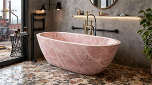 YUSHI Diseño moderno Mármol Rosa Piedra natural Bañera independiente Función de remojo con escurridor para hoteles y baño de lujo - Product Image 5