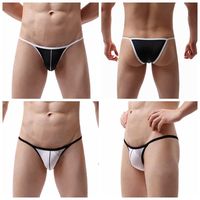 Sous-vêtements pour hommes en nylon sexy, slips de bain taille basse, bord étroit, triangle bombé, respirant, noir et blanc, string