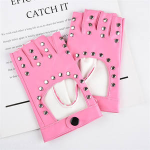 <span class=keywords><strong>Noir</strong></span> Punk Rivet court PU <span class=keywords><strong>cuir</strong></span> demi-doigt gants femmes Hip-Hop conduite moto fête Cool fille beau mitaines sans doigts - Product Image 5