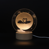 Lampe LED en acrylique gravée au laser, base en bois, lampe de table LED, veilleuse USB pour la décoration de la maison