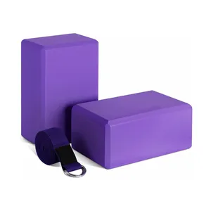 Yoga Block 2 Pack And D-ring Yoga Strap Set High Density Eva Foam