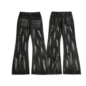 Jean en denim pour homme enduit d'huile et de cire, coupe droite classique, style gothique, streetwear, hip-hop, décontracté - Product Image 3