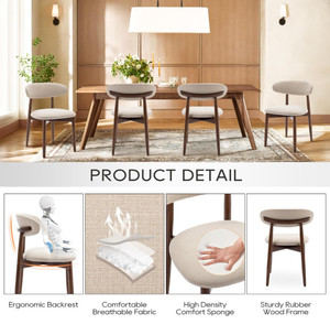 Chaises de salle à manger latérales de cuisine modernes de luxe sur mesure, rembourrées en tissu, style mid-century, avec repose-pieds - Product Image 4