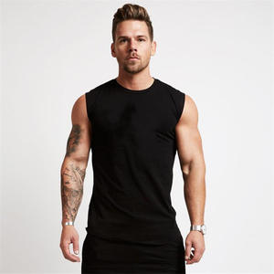 2024 usine é<span class=keywords><strong>t</strong></span>é personnalisé 95% coton sans manches <span class=keywords><strong>T</strong></span>-shirt hommes Gym Singlet Fitness côtes débardeur - Product Image 4